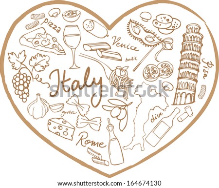 Heart shape with Italy vector icons