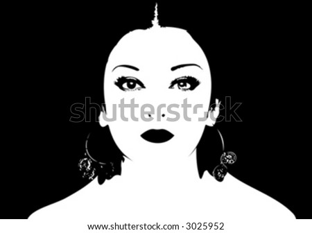 stock vector : Black And White Girl Face. Vector Illustration. No Meshes