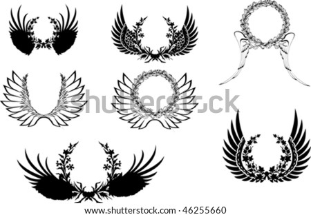 Set Of Four Black And White Wings Wreath Set Of Four Black And White Wings Wreath Stock Vector