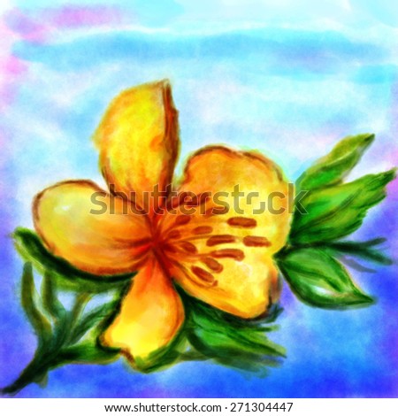 Watercolor yellow flower drawing