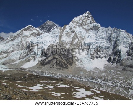 Nuptse and peak of Mt Everest