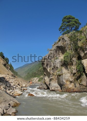 On the old tea trail, Nepal-Tibet, river named Bhote Kosi, ancient tea-trail.