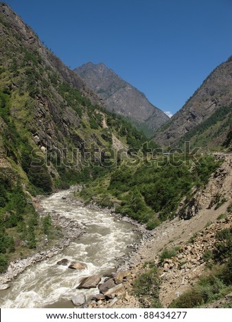 River named Bhot Kosi, old tea-trail Nepal-Tibet, border to Tibet, ancient tea-trail.