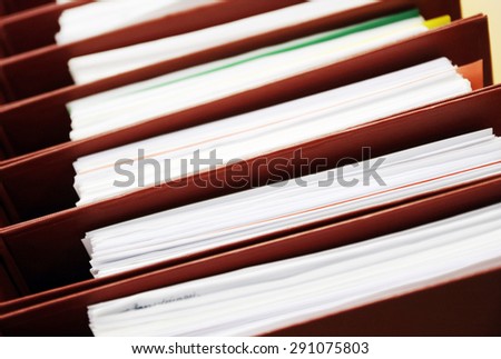 Office folders organized in a row.