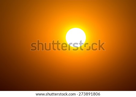 Bright big sun on the sky with yellow orange gradient colors
