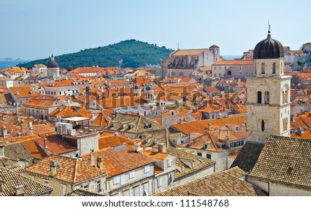 view on old center of Dubrovnik city and Church, Croatia