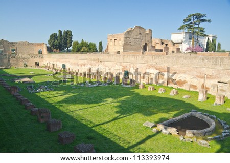 Ruins of Stadium Domitanus at the Palatine Hill in Rome, Italy