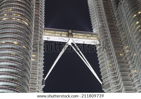 KUALA LUMPUR, MALAYSIA - MAY 10: Petronas Twin Towers on May 10, 2014 in Kuala Lumpur, Malaysia. Petronas Towers are twin skyscrapers and were tallest buildings in the world until 2004