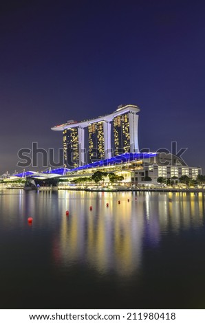 SINGAPORE - MAY 13: Marina Bay Sands, World\'s most expensive standalone casino property in Singapore at S$8 billion on May 13, 2014