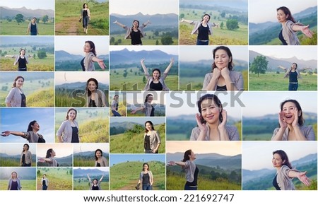 collage of asian woman smiling with freedom