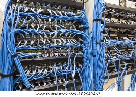 rack with cables and plugs, lan rack