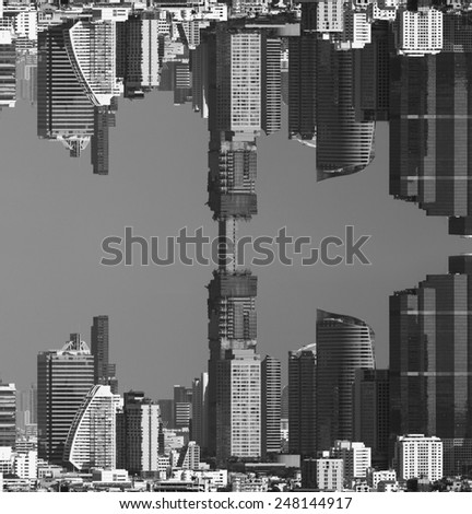 Bangkok skyline up side down Thailand. Black and White toned image.