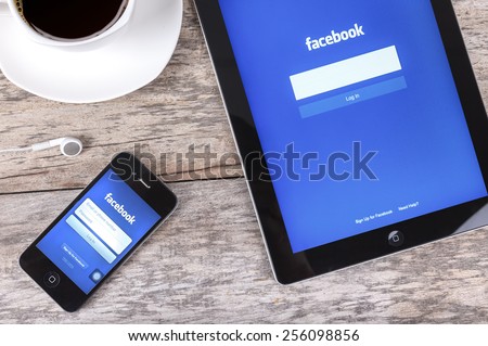 Chiang mai,THAILAND Fab 25, 2015: Facebook the largest social network in the world. It was founded in 2004 by Mark Zuckerberg and his roommates during training at the Harvard University.