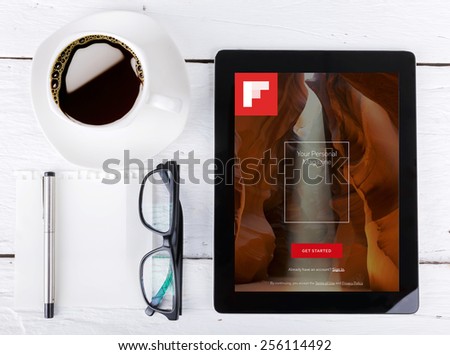 Chiang mai,THAILAND Fab 25, 2015:Flipboard journal application that collects information from users of social networking feeds and of information portals.