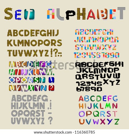 Collection of 6 sets of latin alphabet Vector eps10 Collection of 6 sets of latin alphabet Vector eps10