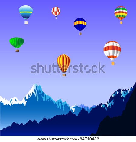 Hot air balloons over the mountains.Vector illustration.