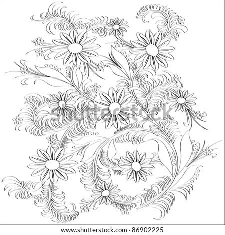 Hand-Drawn Line Art Flower Design.Vector Illustration. - 86902225
