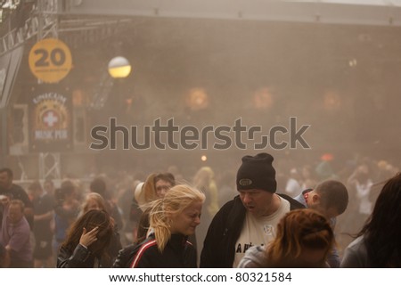 SOPRON, HUNGARY - JUN 30: Sand storm in the crowd of the Volt Festival on Jun 30, 2011 in Sopron, Hungary.