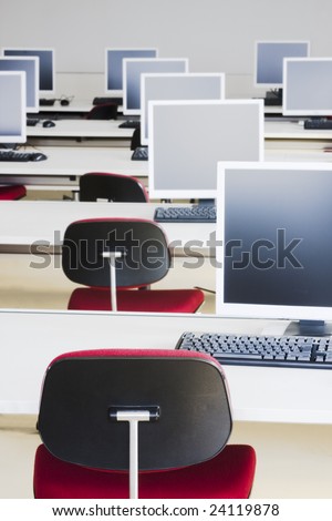 Class room with computers in a training center