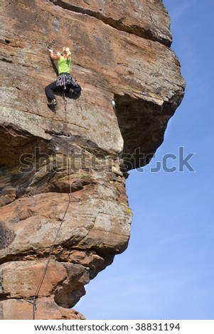 Rock climber Charlotte Frank at the Windstein - Vosges - France.