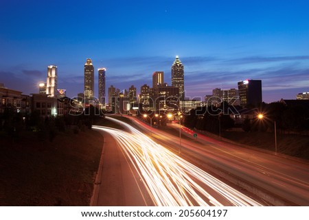 Atlanta downtown with traffic flow