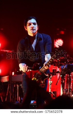 MINSK, BELARUS - SEPT 22: Rock band Placebo and  Brian Molko in concert at the Sport Palace on Saturday, September 22, 2012 in Minsk, Belarus