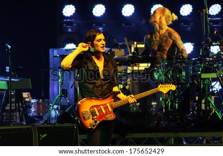 Minsk, Belarus - Sept 22: Rock Band Placebo And Brian Molko In Concert At The Sport Palace On Saturday, September 22, 2012 In Minsk, Belarus