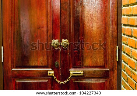 Door closed with antique door handle