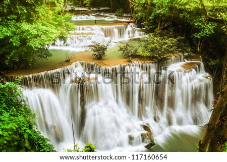 Four level of Huymea-kamin Waterfall in Kanchanaburi Province, Thailand