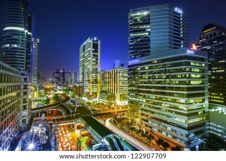 Bangkok City Night View With Main Traffic