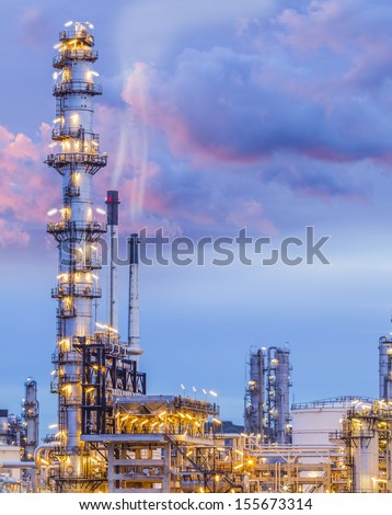 Oil Refinery Plant At Twilight Morning