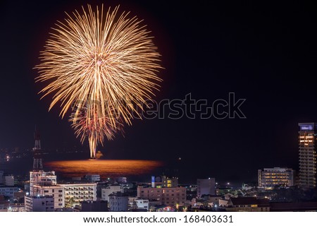 Fire work at huahin beach in new year celebration, Thailand