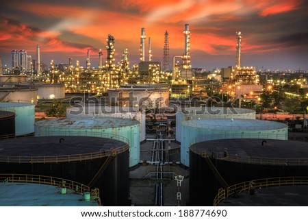 Landscape of oil refinery industry with oil storage tank and pulution environment