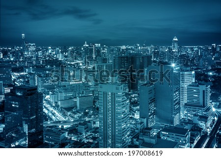 Bangkok city night view with Fish eye view lens