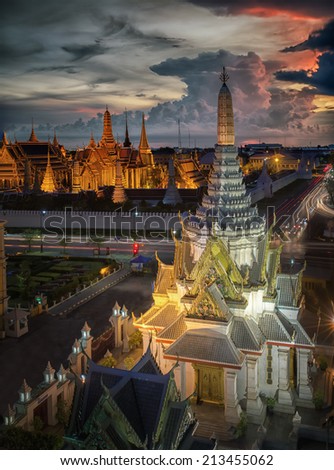 Wat Phra Kaew Temple of the Emerald Buddha Grand palace at twilight in Bangkok Thailand Wat Phra Kaew Temple of the Emerald Buddha Grand palace at twilight in Bangkok Thailand