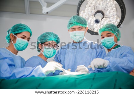 Doctor and Surgery team operating in a surgical room