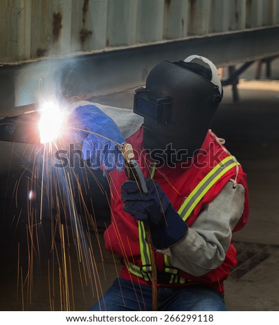 worker work hard with welding process in production plant