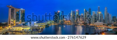 Cityscape of The Marina Bay Sand and Singapore City from roof top building