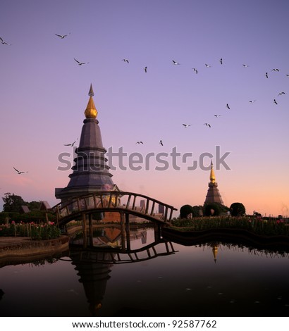 Two pagoda at Doi Inthanon, chiangmai - Thailand, between sunset time.