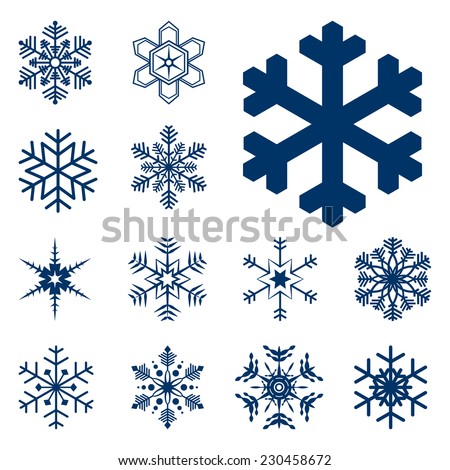 collection of different blue snowflakes on white background
