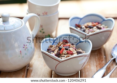 Muesli with dried fruits. Also available in vertical format.