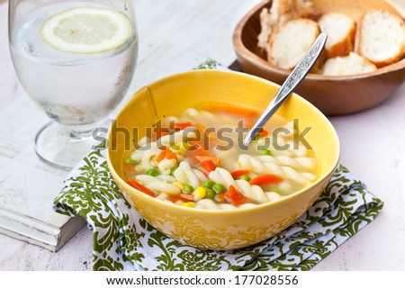 Spring vegetable soup. Also available in vertical format.