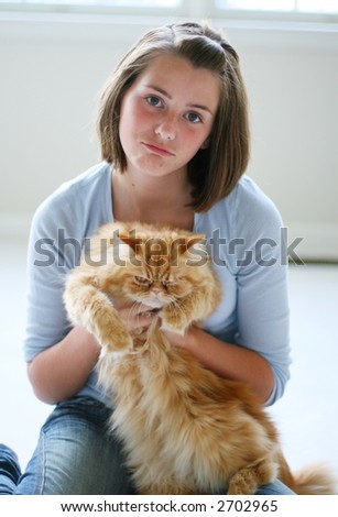 young fashion model with cat