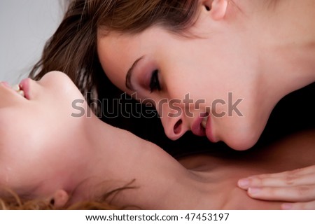 stock photo Two sexy lesbian women in a nice lingerie set