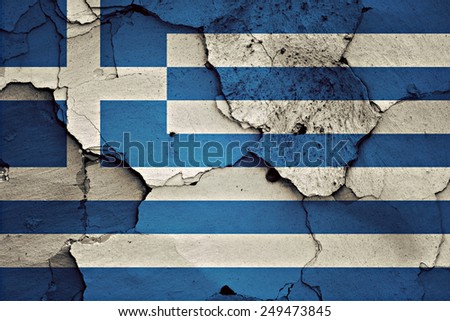 flag of Greece painted on cracked wall