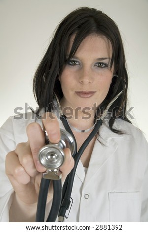 A doctor about to sound a heart.