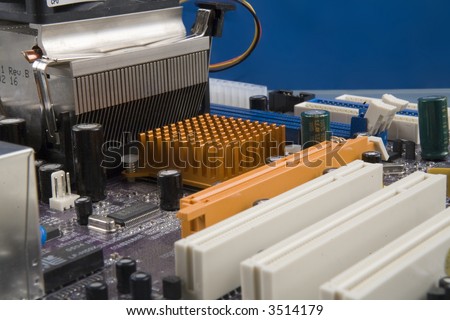 Close-up of system board in PC