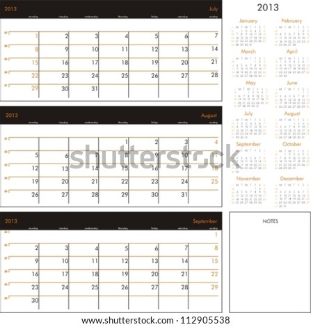 Free Vector Editor on Vector Calendar 2013   Planner For Three Month   Stock Vector