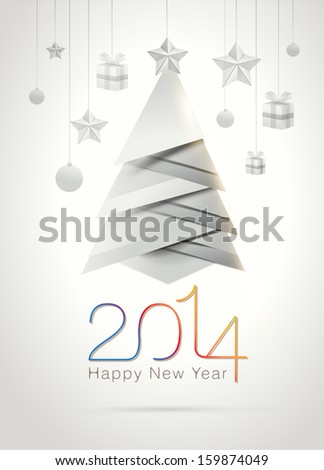 Original Happy New Year 2014 celebration greeting card with origami elements Vector illustration eps10 Original Happy New Year 2014 celebration greeting card with origami elements Vector illustration eps10