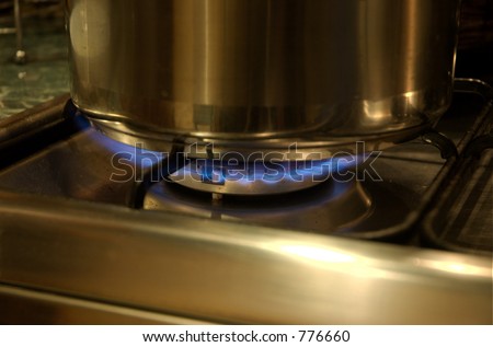Gas fire under the boiling pot